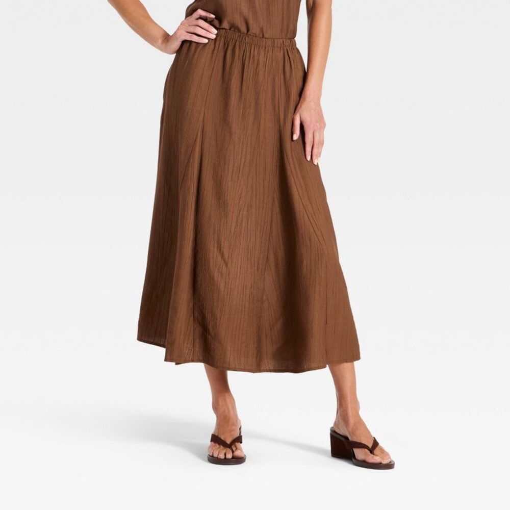 Women's Full Midi A-Line Skirt - A New Day Brown M